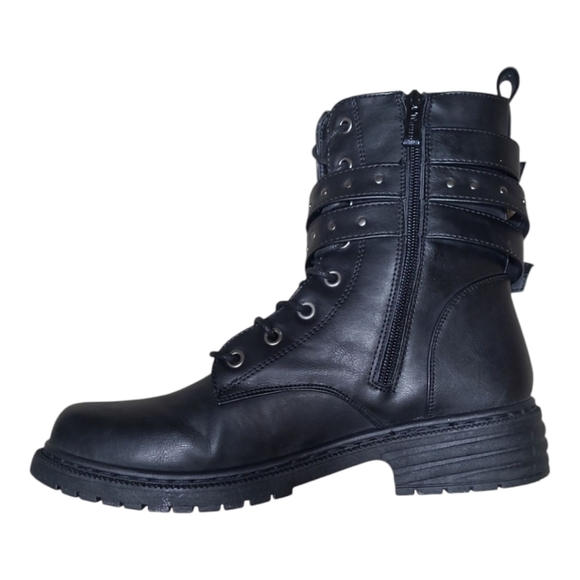 Wanted Dynamic Black Studded Side Zip Buckle Combat Boots Size 8 - Picture 6 of 14